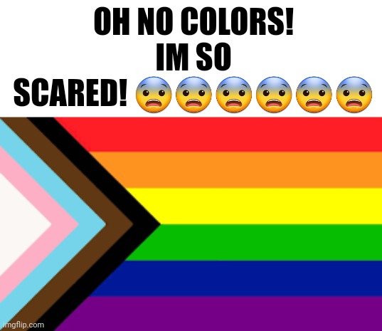 Gay Flag!!! | OH NO COLORS! IM SO SCARED! 😨😨😨😨😨😨 | image tagged in gay flag | made w/ Imgflip meme maker