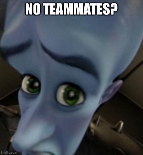 Megamind no bitches | NO TEAMMATES? | image tagged in megamind no bitches | made w/ Imgflip meme maker