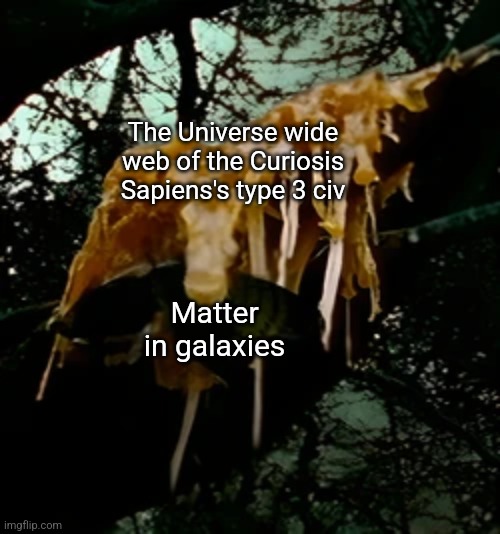 Just to simulate something in their uploaded minds... | The Universe wide web of the Curiosis Sapiens's type 3 civ; Matter in galaxies | image tagged in the future,science fiction,society | made w/ Imgflip meme maker