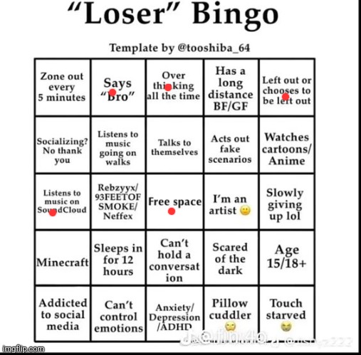 im sick | image tagged in loser bingo | made w/ Imgflip meme maker