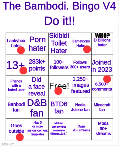 Oh yh this should be certified an L | WHO? | image tagged in banbodi bingo v4 | made w/ Imgflip meme maker