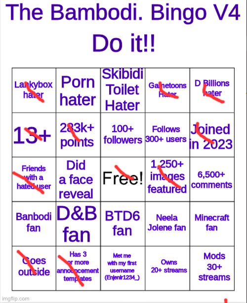 image tagged in banbodi bingo v4 | made w/ Imgflip meme maker