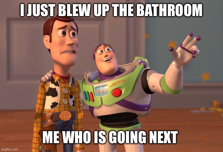 X, X Everywhere | I JUST BLEW UP THE BATHROOM; ME WHO IS GOING NEXT | image tagged in meme | made w/ Imgflip meme maker