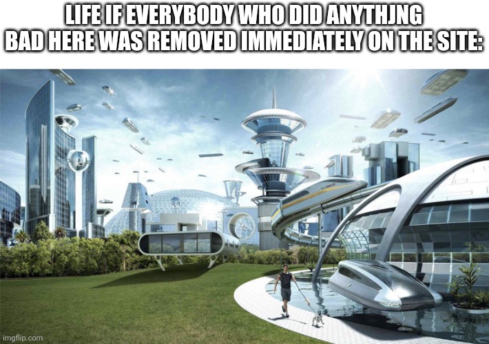 The future world if | LIFE IF EVERYBODY WHO DID ANYTHJNG BAD HERE WAS REMOVED IMMEDIATELY ON THE SITE: | image tagged in the future world if | made w/ Imgflip meme maker