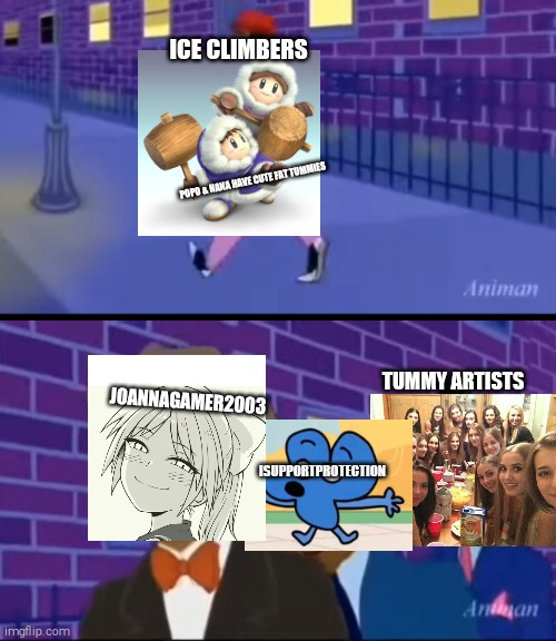 ice Climbers in Harlem AKA Kinkshaming Myself | ICE CLIMBERS; POPO & NANA HAVE CUTE FAT TUMMIES; TUMMY ARTISTS; JOANNAGAMER2003; ISUPPORTPROTECTION | image tagged in axel in harlem,shitpost,joanna,oh wow are you actually reading these tags,dude wtf,kinkshaming myself because why the fuck not | made w/ Imgflip meme maker