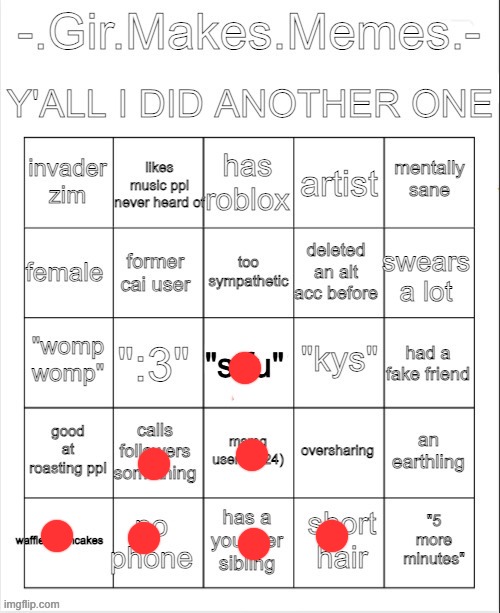 Girs bingo | image tagged in girs bingo | made w/ Imgflip meme maker