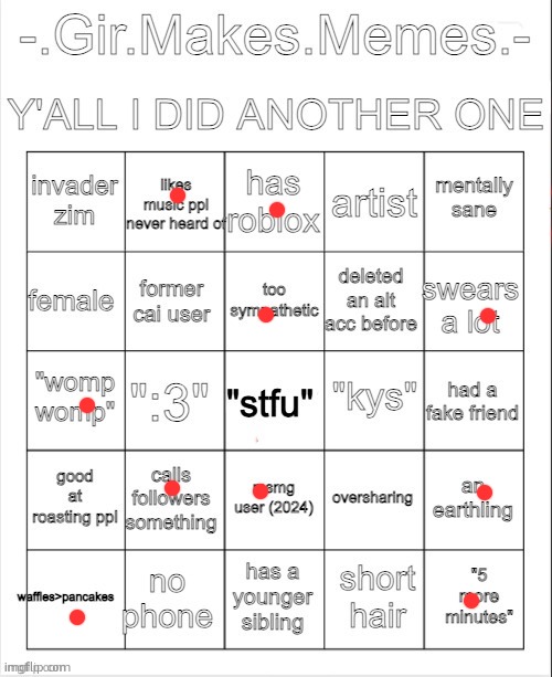 Girs bingo | image tagged in girs bingo | made w/ Imgflip meme maker