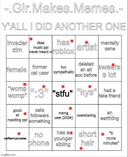 Girs bingo | image tagged in girs bingo | made w/ Imgflip meme maker