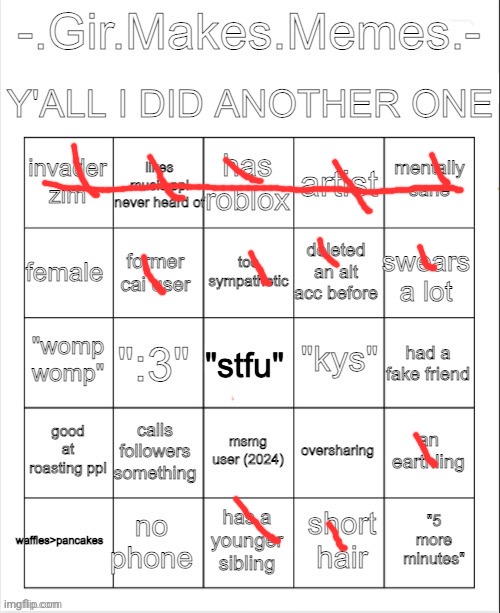 Girs bingo | image tagged in girs bingo | made w/ Imgflip meme maker