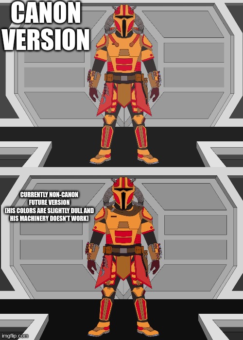 I forgot that I used MandoCreator to make Killerpie :P (This is Blue_Soundwave) | CANON VERSION; CURRENTLY NON-CANON FUTURE VERSION
(HIS COLORS ARE SLIGHTLY DULL AND HIS MACHINERY DOESN'T WORK) | made w/ Imgflip meme maker