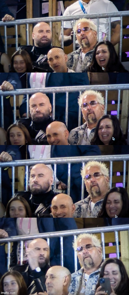 travolta lectures guy fieri | image tagged in travolta,guy fieri | made w/ Imgflip meme maker