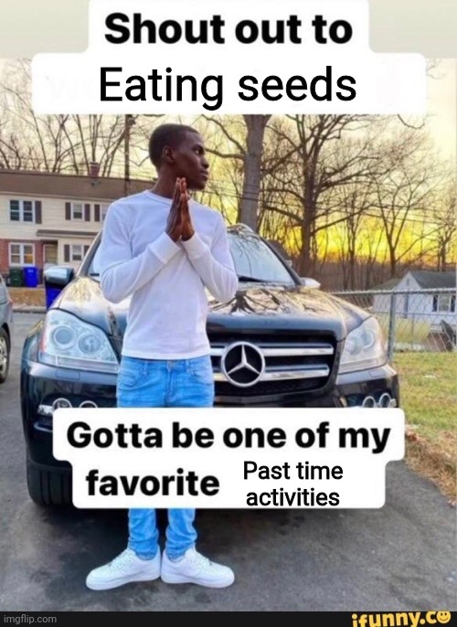 Comment if you got the refrence | Eating seeds; Past time activities | image tagged in shout out to x | made w/ Imgflip meme maker