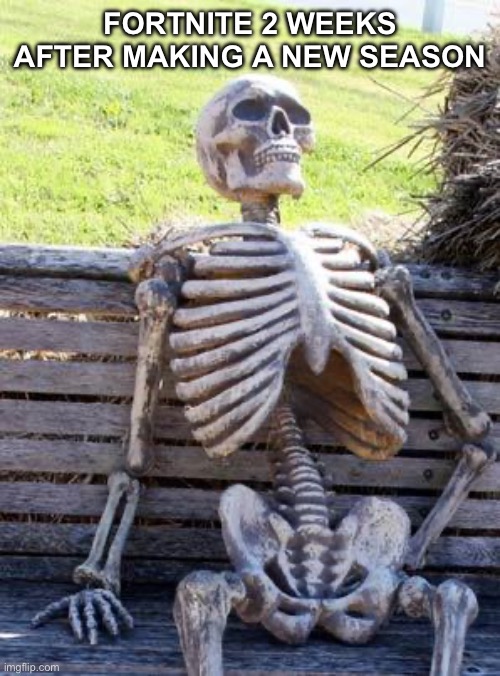 Waiting Skeleton Meme | FORTNITE 2 WEEKS AFTER MAKING A NEW SEASON | image tagged in memes,waiting skeleton,fortnite,video games,gaming,funny memes | made w/ Imgflip meme maker