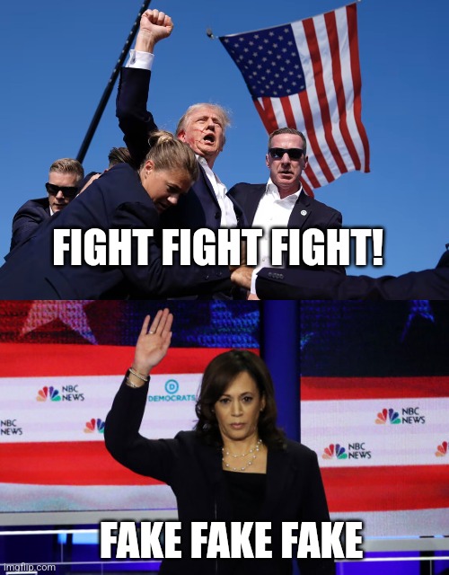 FAKE KAMALA | FIGHT FIGHT FIGHT! FAKE FAKE FAKE | image tagged in president trump,kamala harris,politics | made w/ Imgflip meme maker