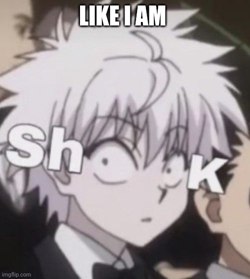 SHOOK, killua temp | LIKE I AM | image tagged in shook killua temp | made w/ Imgflip meme maker