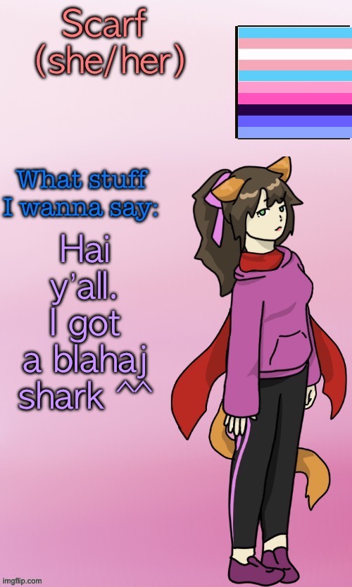 Scarf_ Template (drawing by Disco.) | Hai y’all. I got a blahaj shark ^^ | image tagged in scarf_ template drawing by disco | made w/ Imgflip meme maker