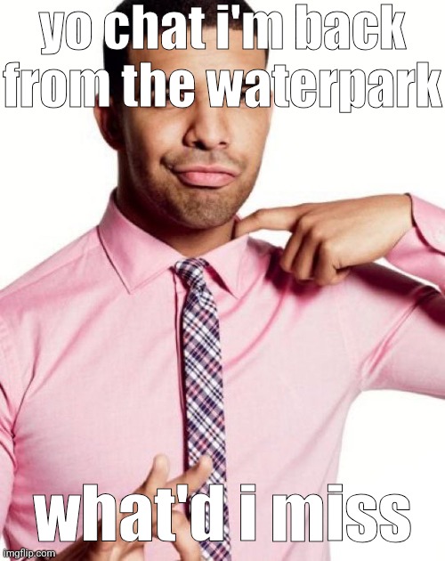 drizzy | yo chat i'm back from the waterpark; what'd i miss | image tagged in drizzy | made w/ Imgflip meme maker