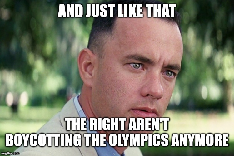 Funny how the same people who wanted to boycott the Olympics are now giving it their full attention all because of Imane Khelif | AND JUST LIKE THAT; THE RIGHT AREN'T BOYCOTTING THE OLYMPICS ANYMORE | image tagged in memes,and just like that,olympics,conservative hypocrisy,imane khelif | made w/ Imgflip meme maker