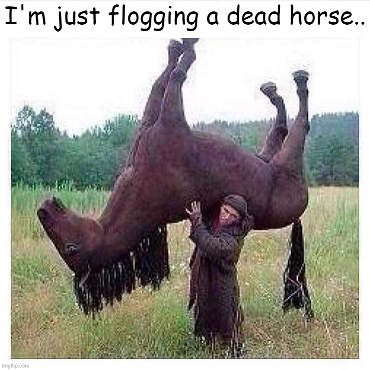 flogging a dead horse | I'm just flogging a dead horse.. | image tagged in mixed  metaphor,twisted logic | made w/ Imgflip meme maker