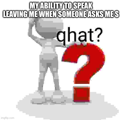 qhat? | MY ABILITY TO SPEAK LEAVING ME WHEN SOMEONE ASKS ME SOMETHING | image tagged in qhat | made w/ Imgflip meme maker