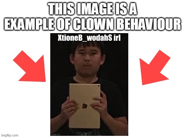 This image is a example of clown behaviour | image tagged in this image is a example of clown behaviour | made w/ Imgflip meme maker