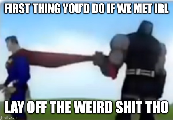 Excuse me | FIRST THING YOU’D DO IF WE MET IRL; LAY OFF THE WEIRD SHIT THO | image tagged in excuse me | made w/ Imgflip meme maker