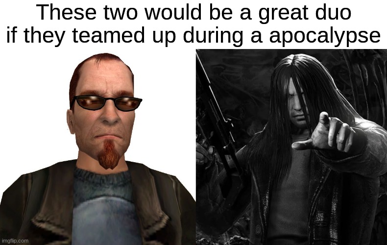 These two would be a great duo if they teamed up during a apocalypse | image tagged in postal dude,not important | made w/ Imgflip meme maker