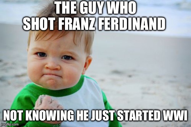 Success Kid Original | THE GUY WHO SHOT FRANZ FERDINAND; NOT KNOWING HE JUST STARTED WWI | image tagged in memes,success kid original | made w/ Imgflip meme maker