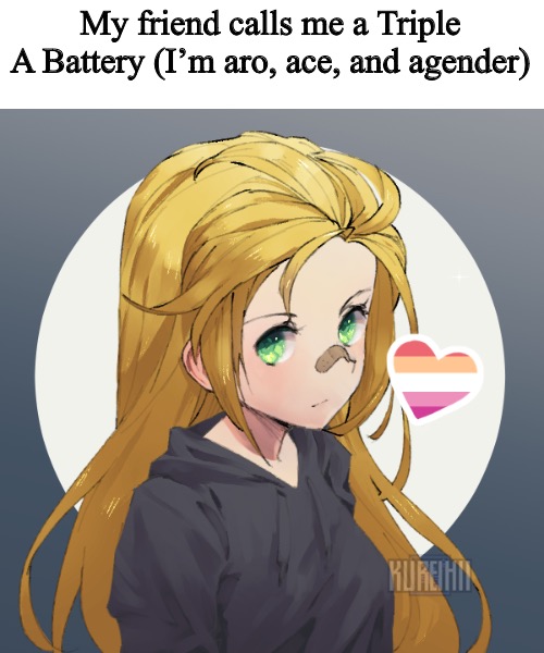 Updated Holly | My friend calls me a Triple A Battery (I’m aro, ace, and agender) | image tagged in updated holly | made w/ Imgflip meme maker