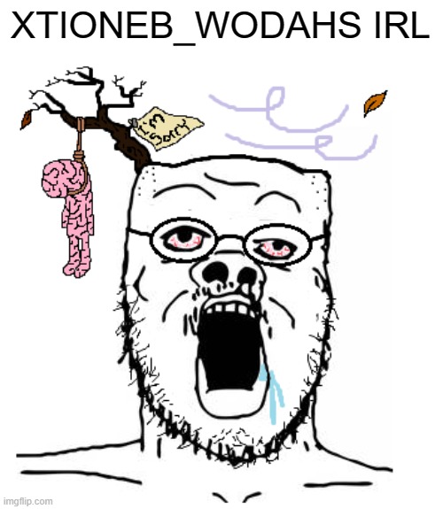 Brain-suicide wojak | XTIONEB_WODAHS IRL | image tagged in brain-suicide wojak | made w/ Imgflip meme maker