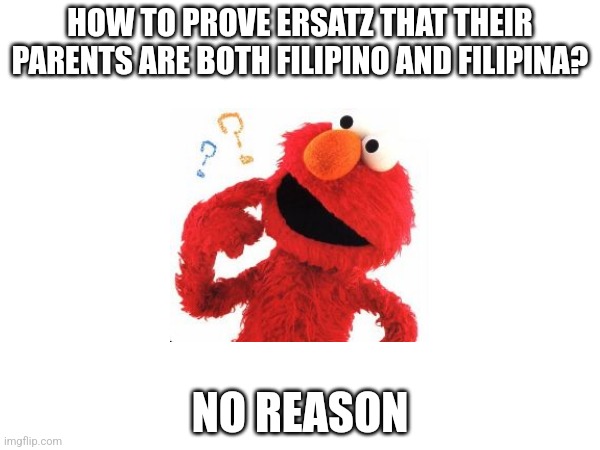 Ersatz_m10 | HOW TO PROVE ERSATZ THAT THEIR PARENTS ARE BOTH FILIPINO AND FILIPINA? NO REASON | made w/ Imgflip meme maker