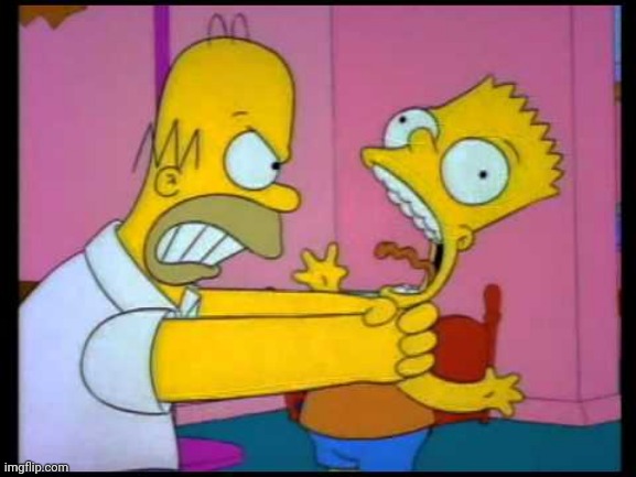 Homer chokes bart | image tagged in homer chokes bart | made w/ Imgflip meme maker