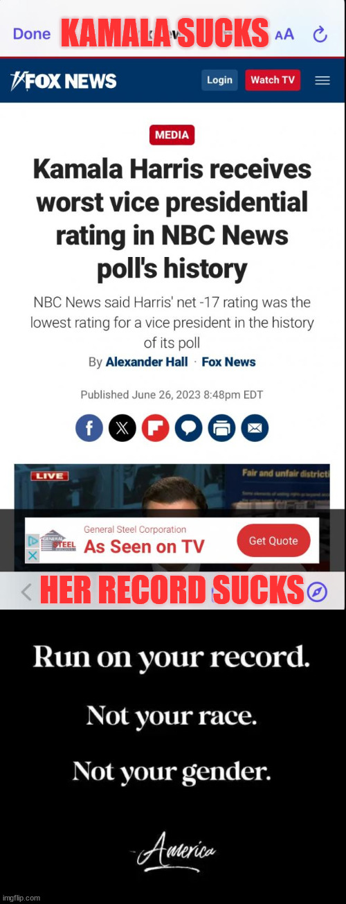 Her record speaks for itself... It sucked | KAMALA SUCKS; HER RECORD SUCKS | image tagged in kamala harris,her record,both suck | made w/ Imgflip meme maker