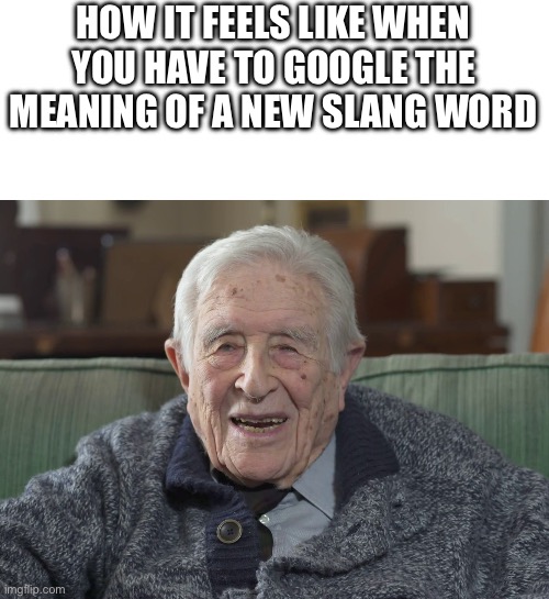 old man | HOW IT FEELS LIKE WHEN YOU HAVE TO GOOGLE THE MEANING OF A NEW SLANG WORD | image tagged in old man | made w/ Imgflip meme maker