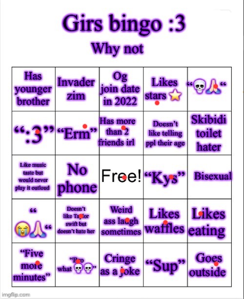 Girs dumb bingo | image tagged in girs dumb bingo | made w/ Imgflip meme maker