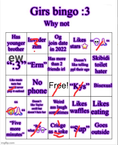 Girs dumb bingo | ew | image tagged in girs dumb bingo | made w/ Imgflip meme maker