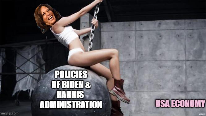 Running on a record of: one incomplete term as U.S. Senator, & Porous Border Tsar | POLICIES
OF BIDEN &
HARRIS 
ADMINISTRATION; USA ECONOMY | image tagged in miley cyrus wreckingball,biden obama,hillary clinton,inflation,economy,kamala harris | made w/ Imgflip meme maker