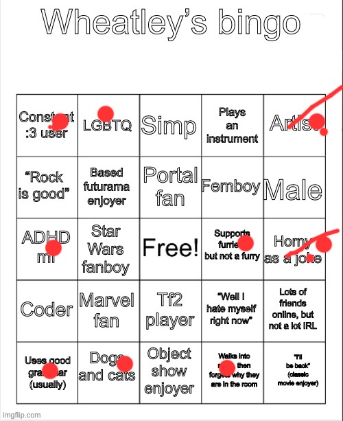 Wheatleys bingo | image tagged in wheatleys bingo | made w/ Imgflip meme maker