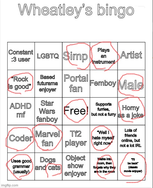 Wheatleys bingo | image tagged in wheatleys bingo | made w/ Imgflip meme maker