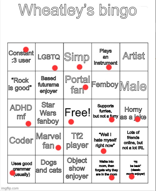 Wheatleys bingo | image tagged in wheatleys bingo | made w/ Imgflip meme maker