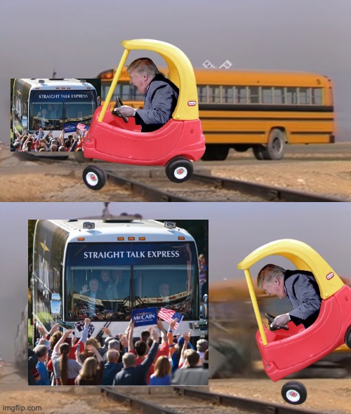 Remember when Republicans were tough instead of whiny? | image tagged in a train hitting a school bus,john mccain,gop,lies | made w/ Imgflip meme maker