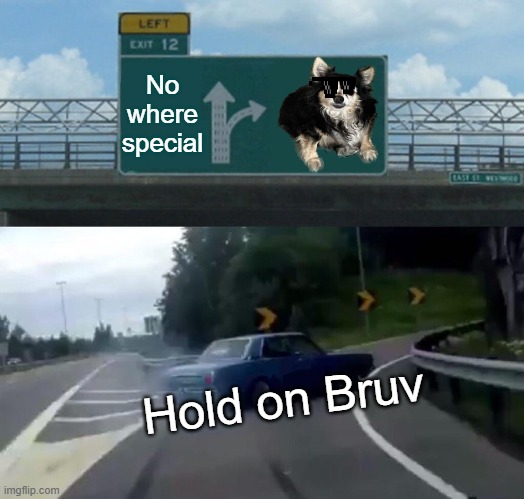 Left Exit 12 Off Ramp Meme | No where special; Hold on Bruv | image tagged in memes,left exit 12 off ramp | made w/ Imgflip meme maker