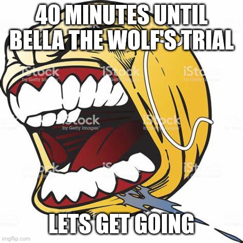 Packgod is gonna DESTROY her career | 40 MINUTES UNTIL BELLA THE WOLF'S TRIAL; LETS GET GOING | image tagged in let's go ball,trial,anti furry | made w/ Imgflip meme maker