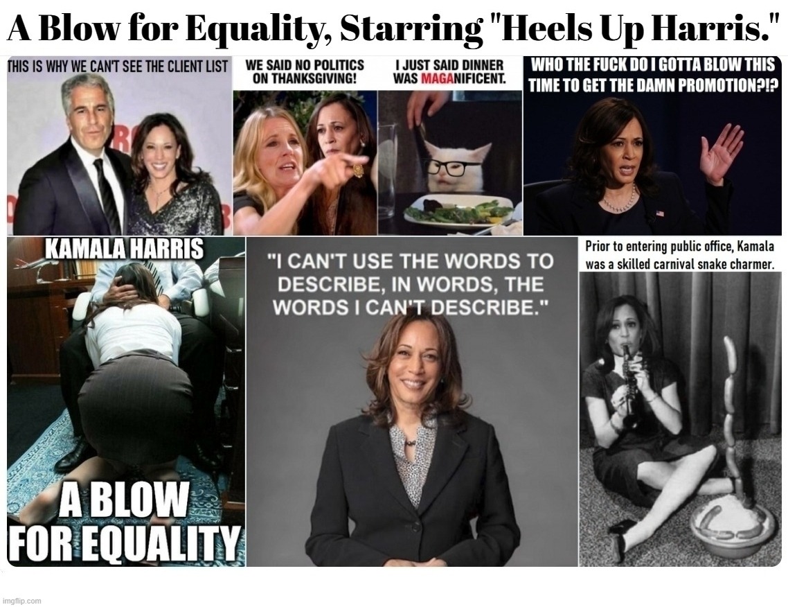 A Blow For Equality Starring Heels Up Harris | image tagged in equality,kamala harris,heels up harris,prostitute,call girl,blow jobs | made w/ Imgflip meme maker
