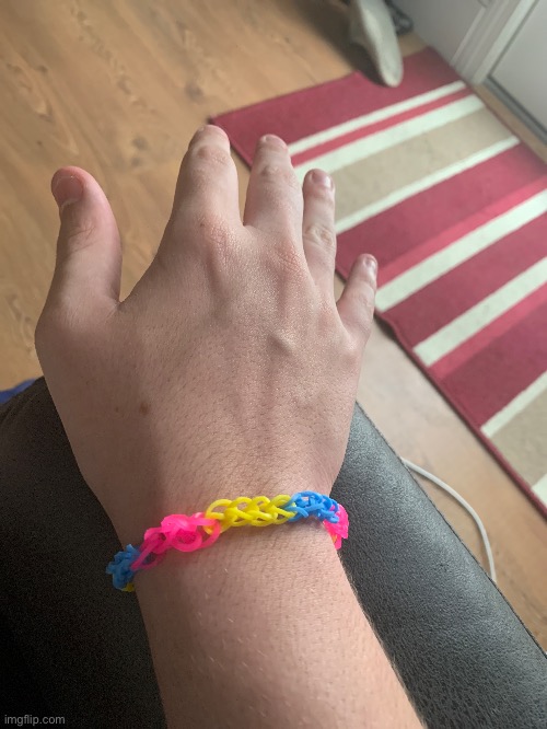 Made a bracelet :) (yes it's the pansexual flag) | made w/ Imgflip meme maker