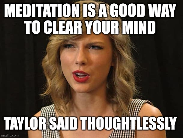 Taylor said thoughtlessly | MEDITATION IS A GOOD WAY 
TO CLEAR YOUR MIND; TAYLOR SAID THOUGHTLESSLY | image tagged in taylor swiftie | made w/ Imgflip meme maker