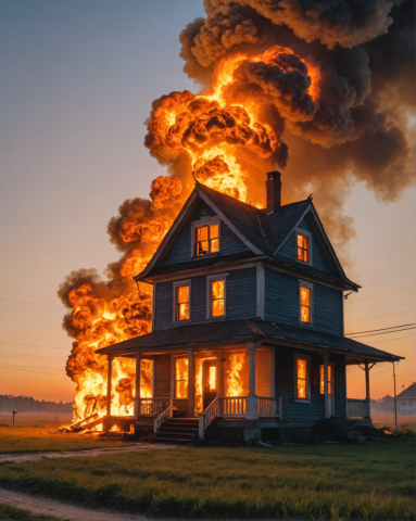 Beutiful sunset burning house Blank Meme Template