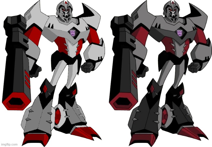 not sure if this counts but here's a photoshop of the TFA version of megatron in G1-style colors with the original as reference | made w/ Imgflip meme maker