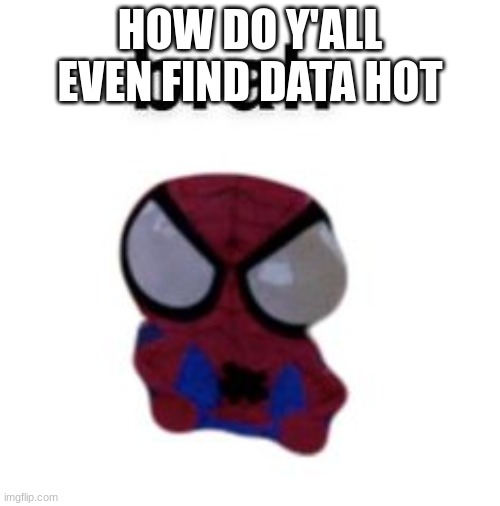 I don't see it | HOW DO Y'ALL EVEN FIND DATA HOT | image tagged in spiderman plush brah | made w/ Imgflip meme maker