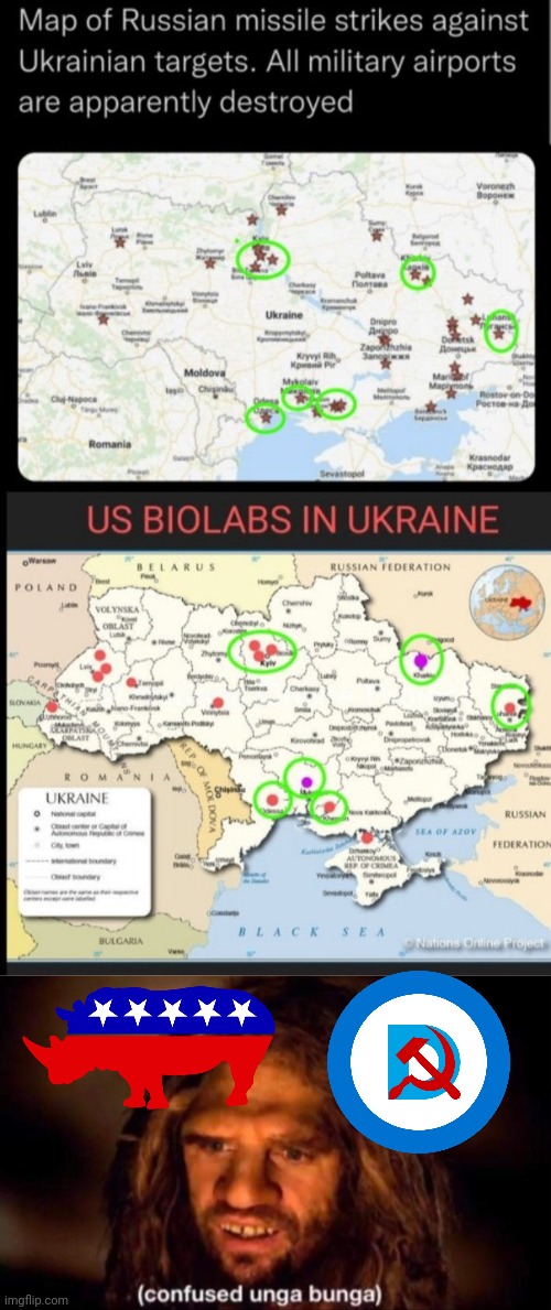 Coincidence, I'm Sure. | image tagged in confused unga bunga,biology,ukraine,russia | made w/ Imgflip meme maker